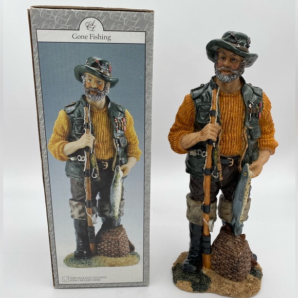 AC LIMITED Other - A.C.Ltd Gone Fishing Fisherman Resin Figurine - Hand Painted Resin Statue 9"